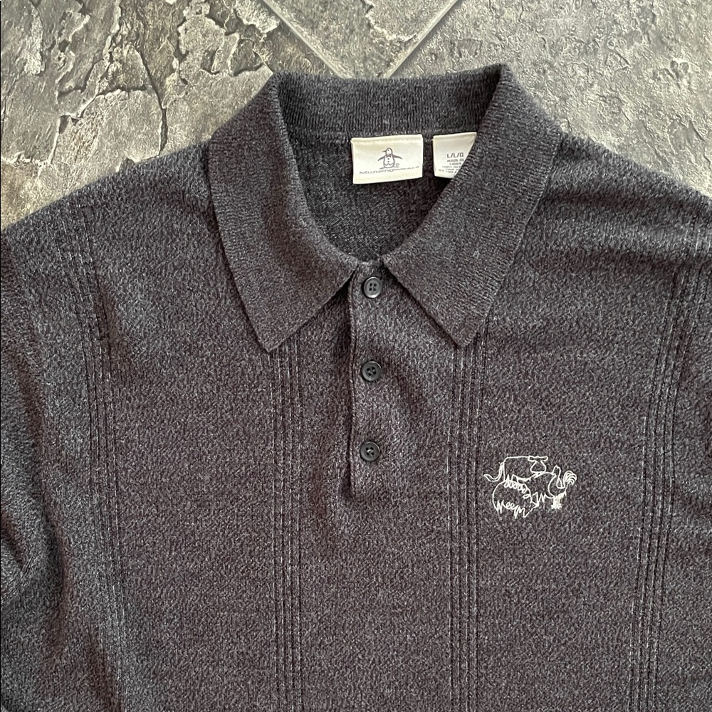 Vintage MUNSINGWEAR Mens Heather Gray Collared Soft Preppy Office Casual Sweater